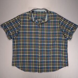 Robert Graham Shirt Mens 2XL Green Blue Button Up Short Sleeve Plaid GUC!